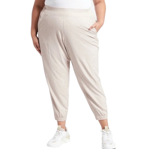 Athleta Brooklyn Textured Jogger Size 24 Beige Leopard Print Travel Abalone Gray - Picture 1 of 12
